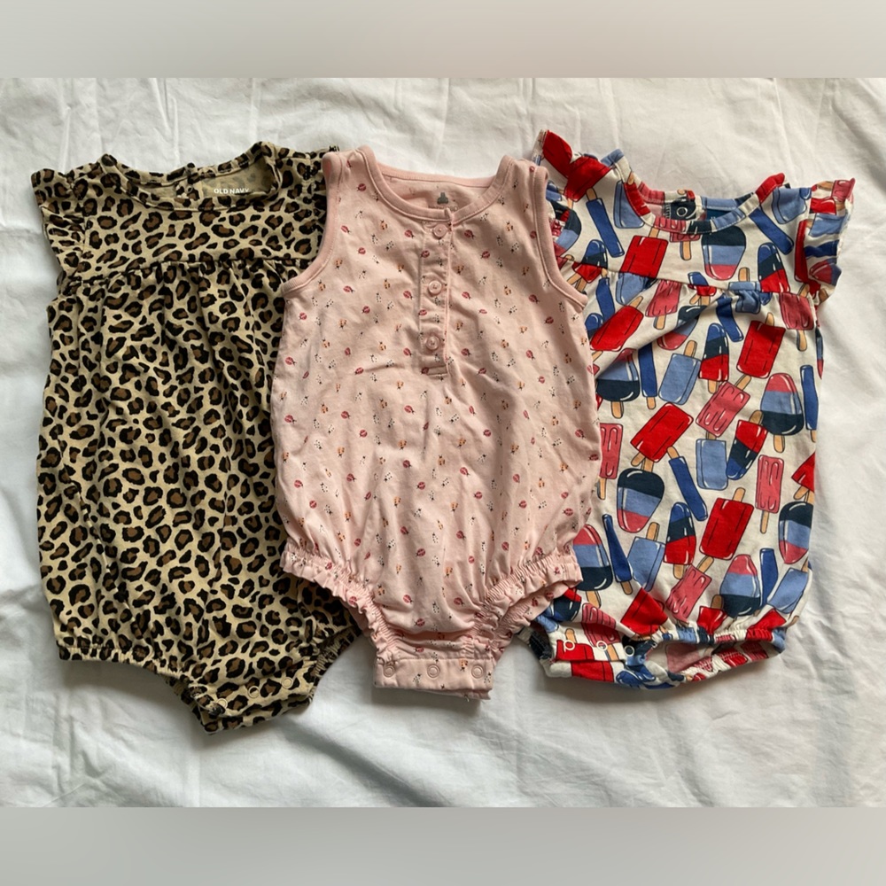 Bundle of 3 Summer Girl Baby Gap Old Navy Ladybug Leopard LIKE NEW